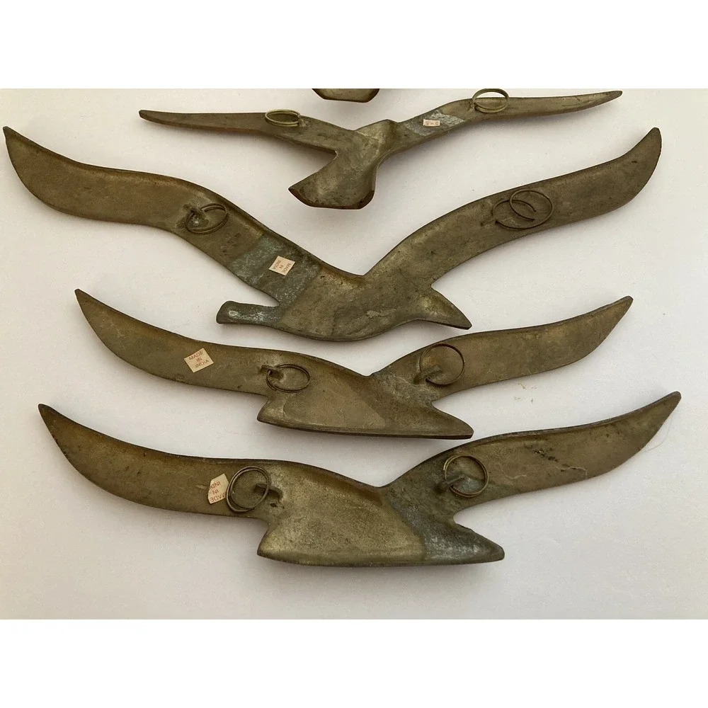 Vintage Solid Brass Bird Flying Seagulls Wall Hanging Set of 5 Made in India